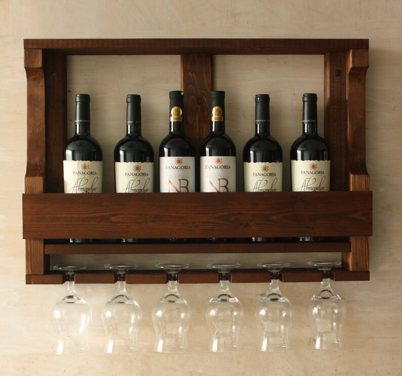 Wooden wine rack Kitchen shelf Rustic wine rack Rustic Etsy