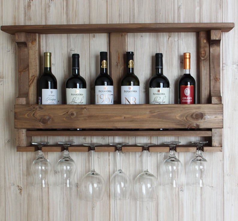 Wooden wine rack Kitchen shelf Rustic wine rack Rustic Etsy
