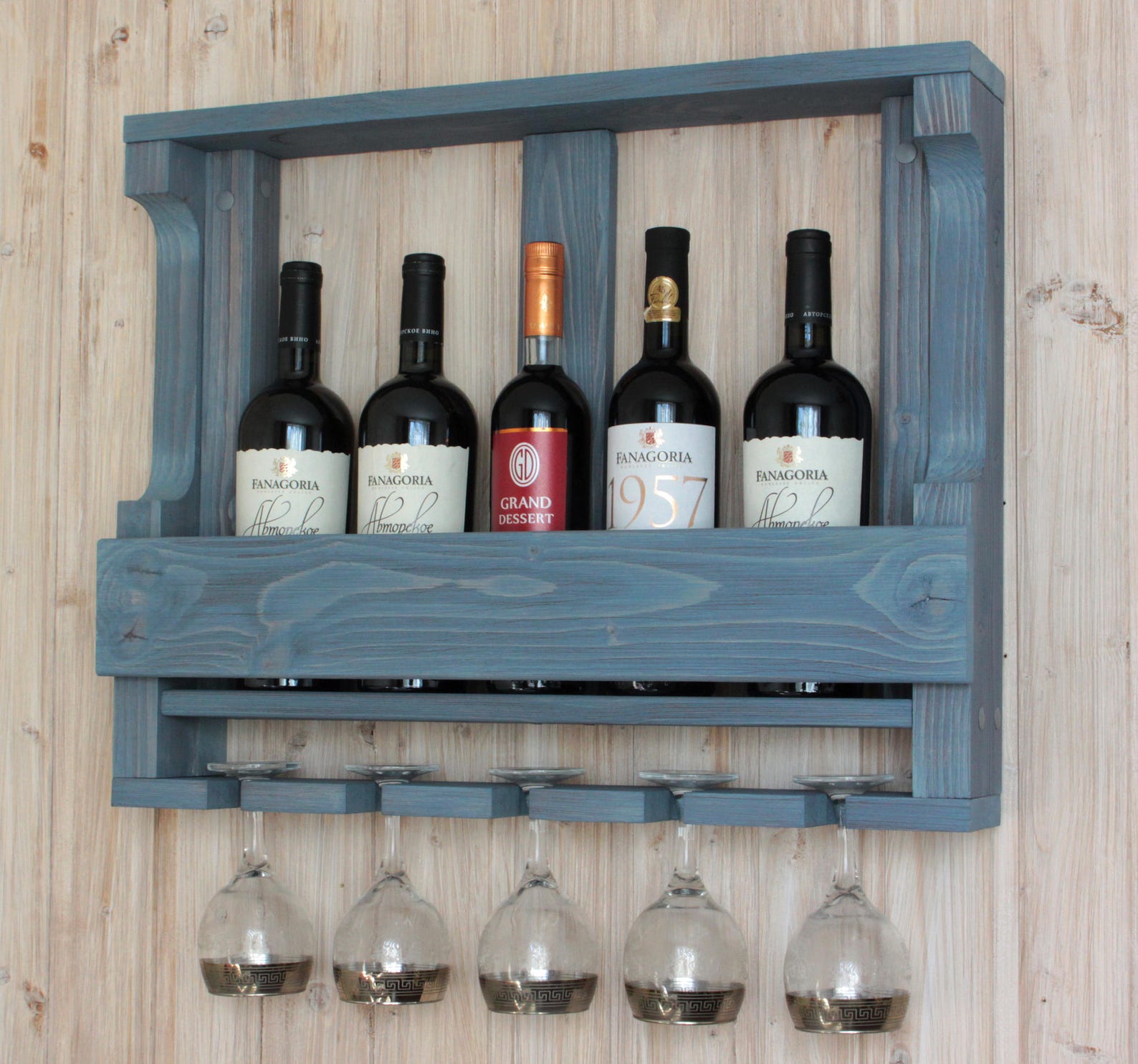 Rustic wine rack Distressed blue Distressed wood Wooden Etsy