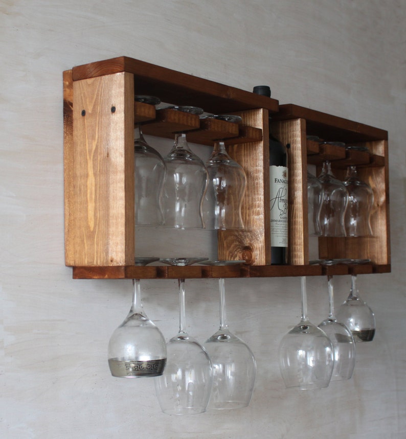 Wooden glass shelf Wine glass rack Brown shelf Kitchen Etsy