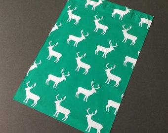 25 10x13 DEER  Designer Poly Mailers Christmas Green Envelopes Shipping Bags