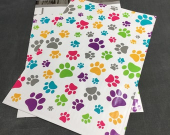 50 10x13 Colorful PAW PRINTS Poly Mailers  Envelopes Shipping Bags Dogs Cats