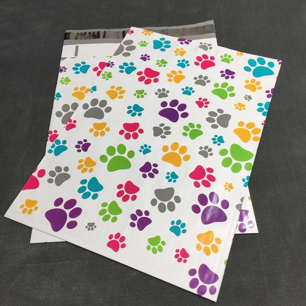 100 10x13 Colorful PAW PRINTS Poly Mailers  Envelopes Shipping Bags Dogs Cats
