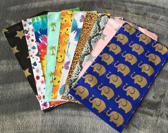 50 FUN ASSORTED 6x9 Poly Mailers Stars Hearts Tie Dye Butterflies Elefants Happy Face Snake Leopard Shipping Bags