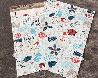 50 LIMITED EDITION 12x15.5 Snowman Poly Mailers Winter Christmas Snowflakes Pointsettia Envelopes Shipping Bags