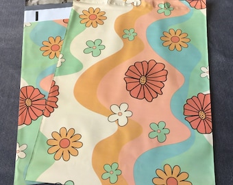 25 10x13 RETRO FLOWERS Poly Mailers Envelopes Shipping Bags Spring