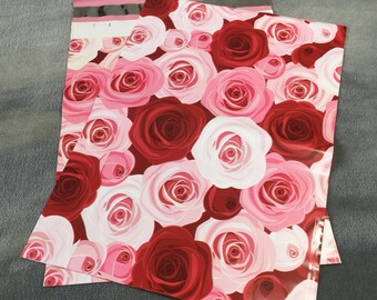 50 Designer Poly Mailers 10x13 Pink Red Roses Flowers Envelopes Shipping Bags Spring Mother's Day