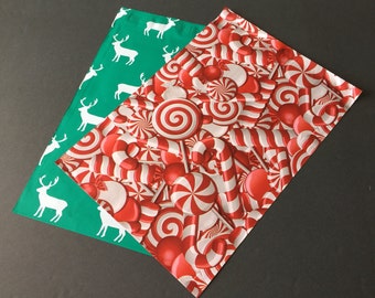 100 Designer 10x13 DEER and CANDY CANES Poly Mailers 50 each Envelopes Shipping Bags Christmas