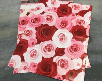 25 Designer Poly Mailers 10x13 Pink Red Roses Flowers Envelopes Shipping Bags Spring Mother's Day