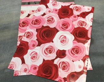 50 Designer Poly Mailers 10x13 Pink Red Roses Flowers Envelopes Shipping Bags Spring Mother's Day