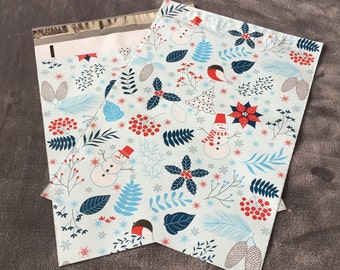 100 LIMITED EDITION 12x15.5 Snowman Poly Mailers Winter Christmas Snowflakes Pointsettia Envelopes Shipping Bags