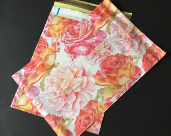 50 Designer Poly Mailers 10x13 Watercolor Blossoms Flowers Roses Envelopes Shipping Bags