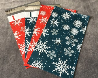 100 SHOP EXCLUSIVE 6x9 Red and Blue Snowflakes Poly Mailers Shipping Bags Christmas