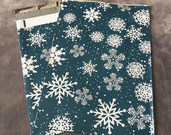 100 TIENDA EXCLUSIVA 10x13 Blue Snowflakes Poly Mailers Bolsas de envío Navidad