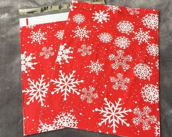 100 SHOP EXCLUSIVE 10x13 Red Snowflakes Poly Mailers Shipping Bags Christmas