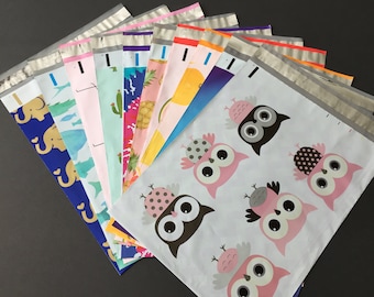 50 10x13 Assorted Designer Poly Mailers Elefants Pineapple Watermelon Cactus Owls Tie Dye Flamingo Envelopes Shipping Bag