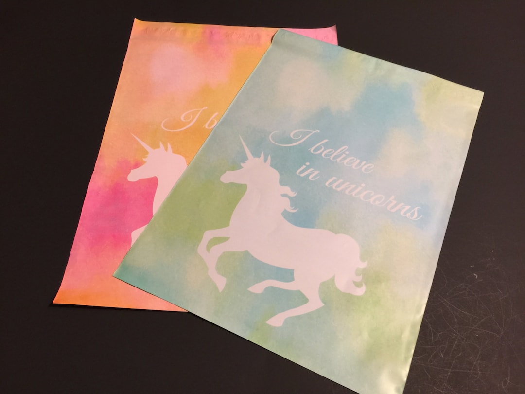 300 Designer 10x13 UNICORN Poly Mailers Blue and Green and Pink and