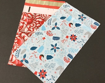 100 LIMITED EDITION 6x9 Snowman And Candy Cane Poly Mailers Winter Christmas Snowflakes Pointsettia Envelopes Shipping Bags