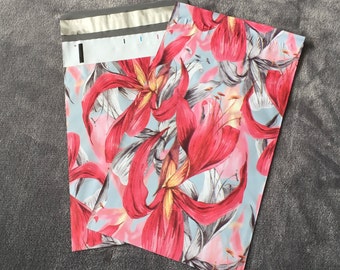 100 6x9 RED Tropical Flowers Poly Mailers Shipping Bags Envelopes