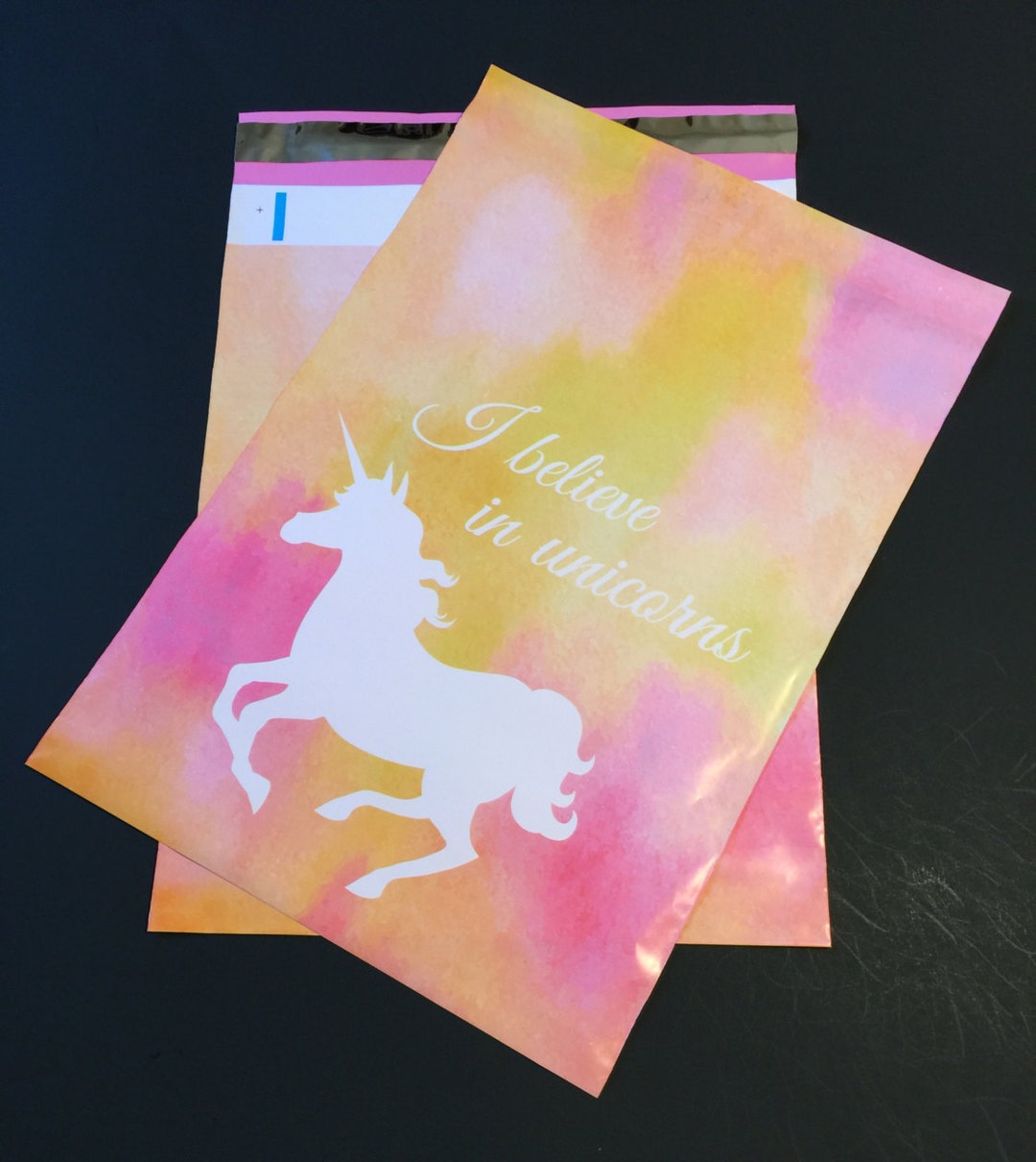 100 Designer UNICORN Poly Mailers 10x13 White and Pink Yellow Orange