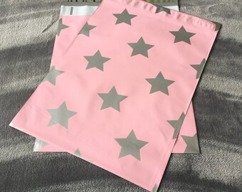 50 10x13 PINK With SILVER Stars Poly Mailer Envelopes Shipping Bags