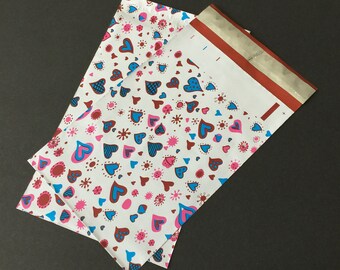 100 6x9 BLUE HEARTS Valentine's Day Designer Poly Mailers Self Sealing Envelopes Shipping Bags