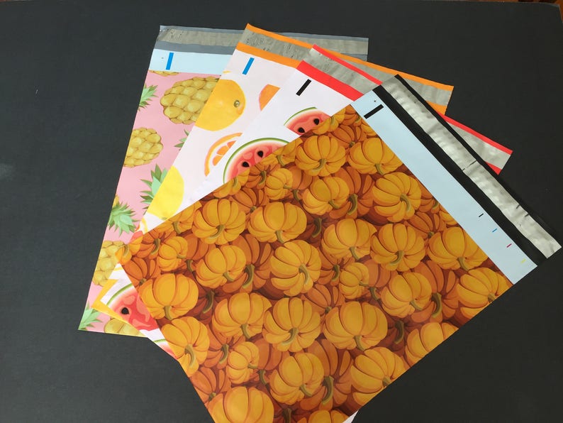 50 10x13 Fruit Combo CITRUS WATERMELON Pumpkin and PINEAPPLE Poly Mailers Self Sealing Envelopes image 1