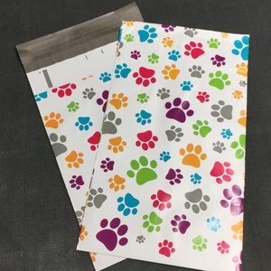 50 6x9 カラフルな足跡 ポリメーラー 封筒 配送バッグ 犬 猫