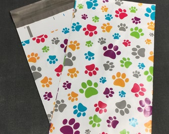 100 6x9 Colorful PAW PRINTS Poly Mailers  Envelopes Shipping Bags Dogs Cats