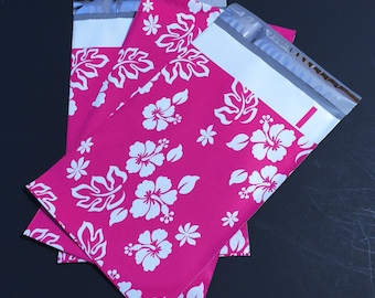 100 NEW 6x9 Designer Poly Mailers ALOHA Hibiscus Pink With White  Flowers Self Sealing Envelopes Shipping Bags