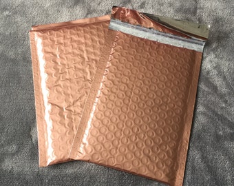 25 Rose Gold Bubble Mailers - 4x8" Matte Metallic Poly Envelopes For Shipping