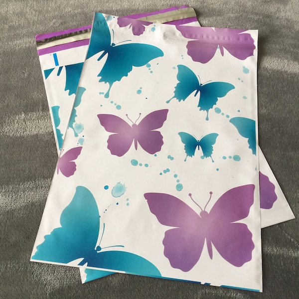 25 10x13 PURPLE BUTTERFLIES Poly Mailers Envelopes Shipping Bags