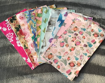 100 ASSORTED 6x9 Poly Mailers Stars Pineapple Flowers Paisley Marble Rabbits Butterflies Roses Shipping Bags