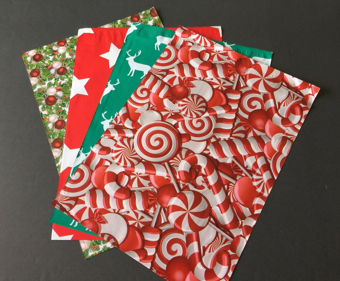 100 REDUCED 10x13 Designer CHRISTMAS Poly Mailers 25 Each