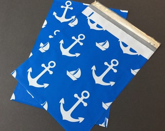 25 Designer BLUE NAUTICAL Ships Anchors  Poly Mailers 10x13 Envelopes Shipping Bags