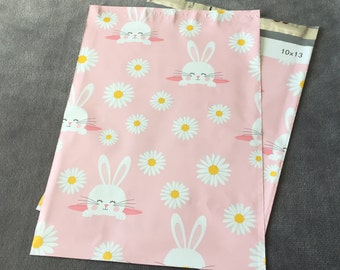 25 10x13 BUNNIES and DAISIES Poly Mailers Envelopes Shipping Bags Easter Spring