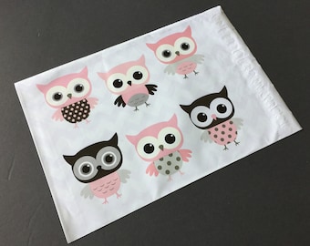 50 Designer 10x13 OWL Poly Mailers Envelopes Shipping Bags Pink Gray White