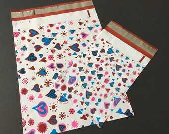 100 6x9 and 10x13 BLUE HEARTS Poly Mailers 50 each Self Sealing Envelopes Shipping Bags