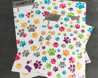 100 10x13 & 6x9 Colorful PAW PRINTS Poly Mailers 50 Each Envelopes Shipping Bags Dogs Cats