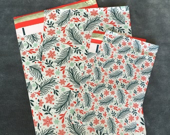50 10x13 & 6x9 SNOWFLAKES and EVERGREEN Poly Mailers Christmas Envelopes Shipping Bags 25 each