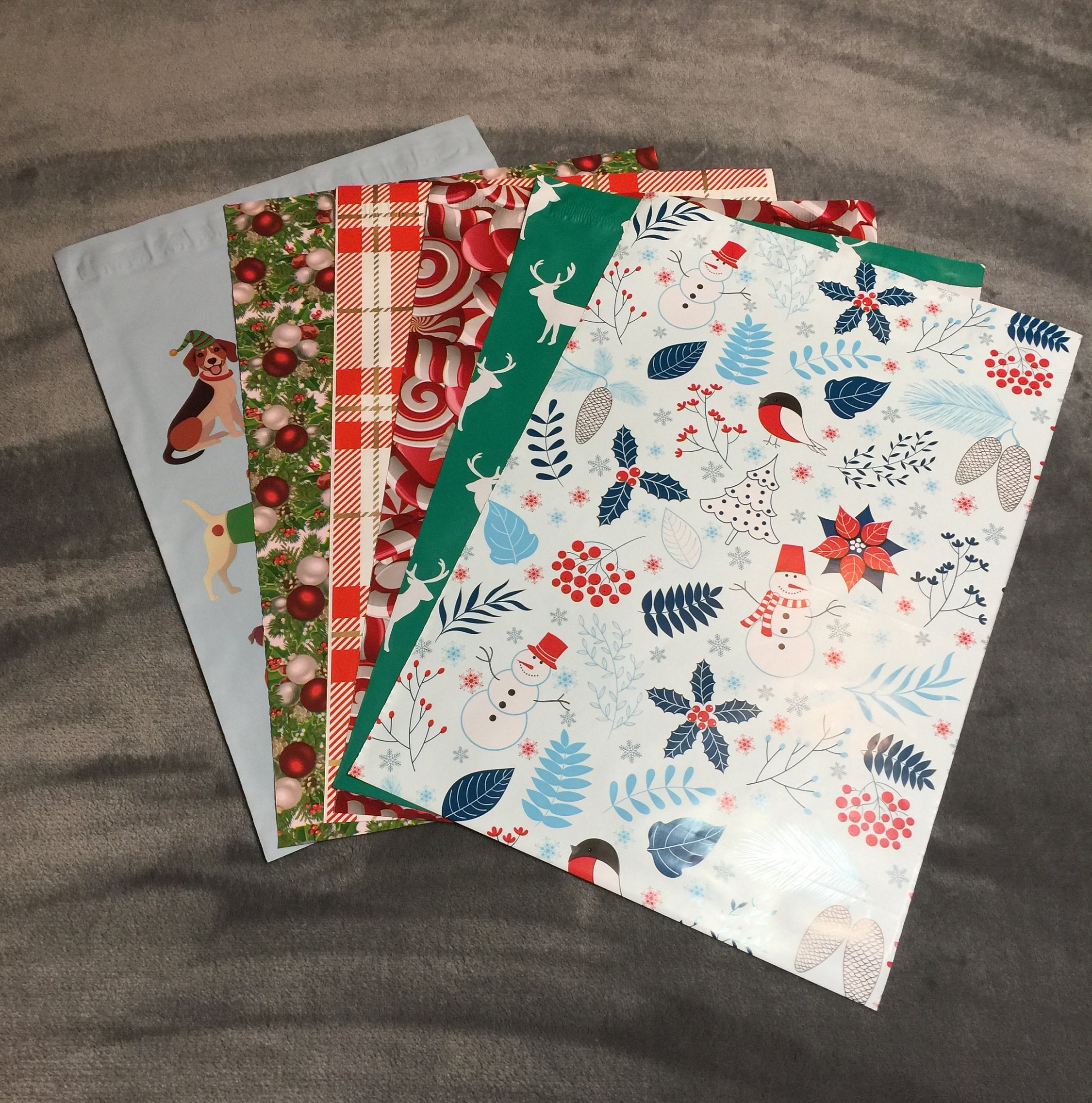100 10x13 Green Reindeer Christmas Designer Poly Mailers Envelopes Bags 