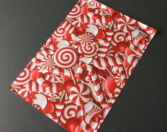 100 6x9 CANDY CANES  Designer Poly Mailers Red Christmas Envelopes Shipping Bags