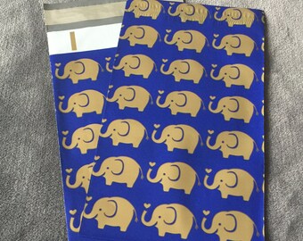 50 Designer 6x9 ELEPHANTS Poly Mailers Envelopes Shipping Bags Blue Gold
