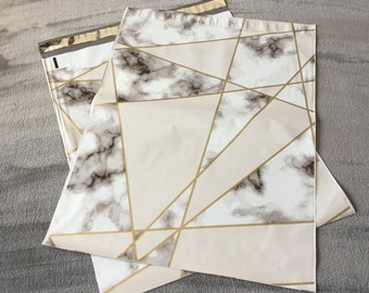 50 Designer 14x17 GRAY MARBLE and  Gold Poly Mailers  Envelopes Shipping Bags