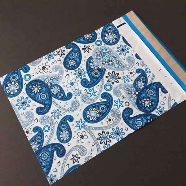 25 Designer BLUE PAISLEY Poly Mailers 10x13 Envelopes Shipping Bags