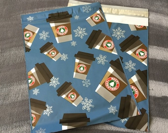 50 10x13 CHRISTMAS CUPS and Snowflakes  Poly Mailers  Envelopes Shipping Bags