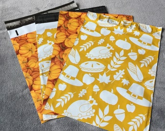 50 10x13 THANKSGIVING & PUMPKIN Poly Mailers Envelopes Shipping Bags Fall Halloween Orange