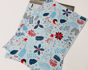 100 LIMITED EDITION 12x15.5 Snowman Poly Mailers Winter Christmas Snowflakes Pointsettia Envelopes Shipping Bags
