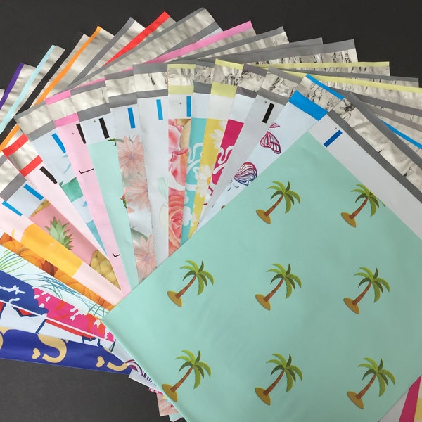 100 Assorted Designer Poly Mailer 10x13 Cactus Palm Trees Owls Butterflies Citrus Pineapple Flags Flowers Envelopes Shipping Bags