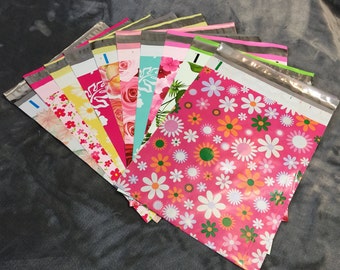 50 Assorted 10x13  Assorted Poly Mailers Flowers Envelopes Shipping Bags Roses Hibiscus Daisies Banana Leaves Flowering Cactus